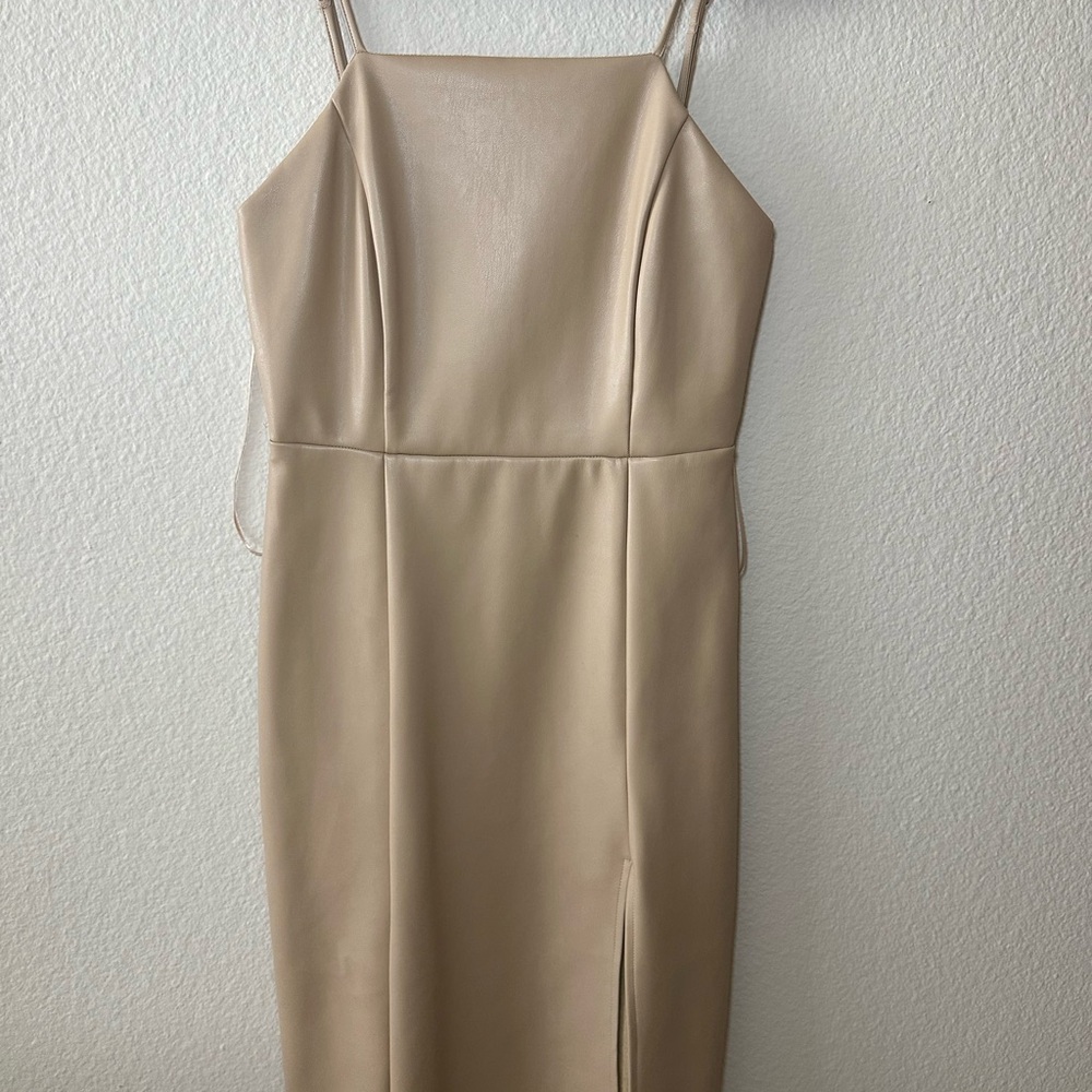 Elegant Beige Slip Dress with Side Slit
